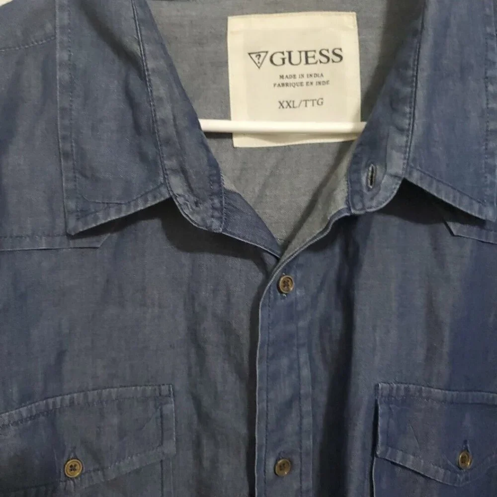 Guess Long Sleeve Shirt, Dark Blue, Size XXL - Picture 3 of 5